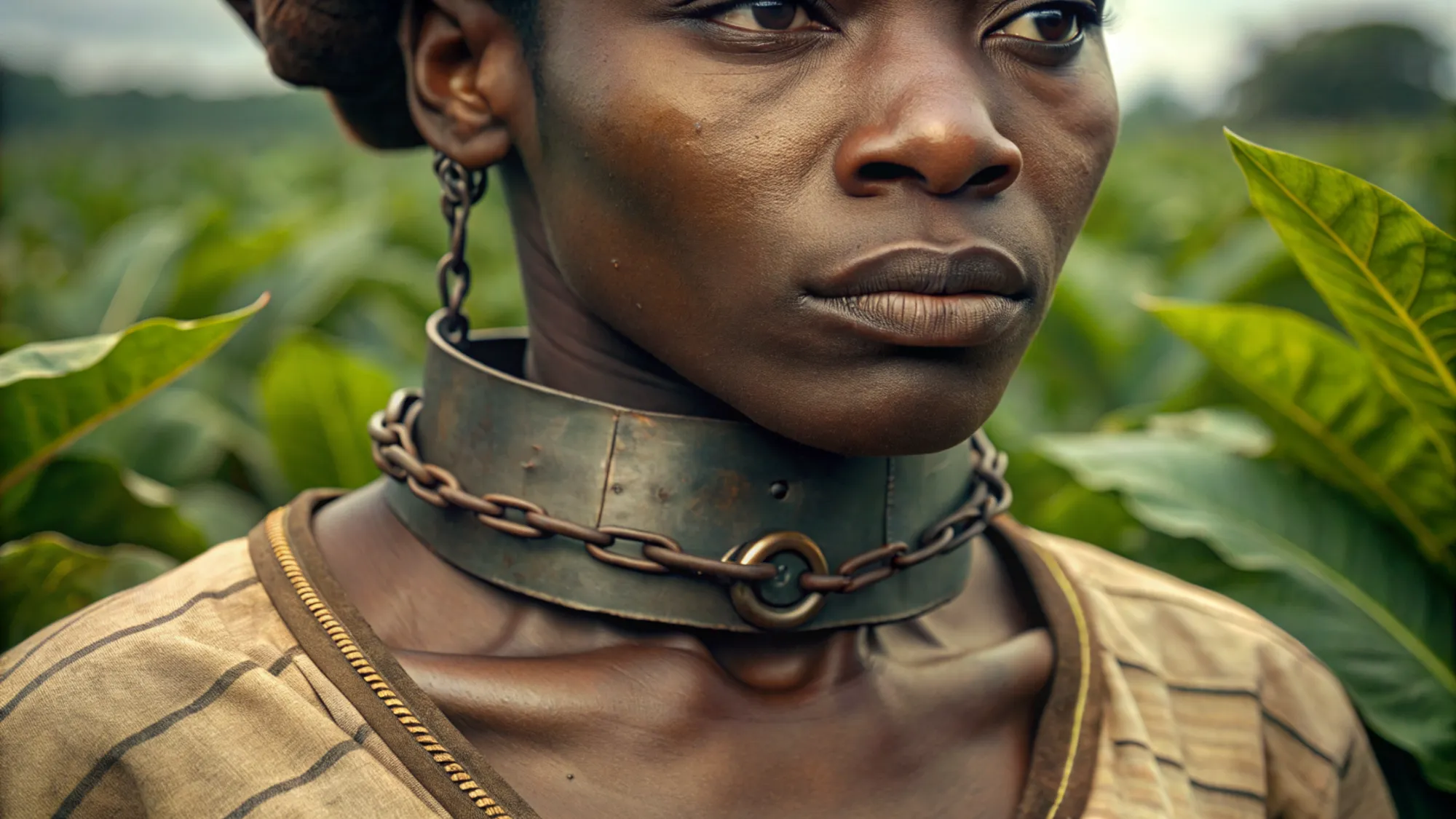 Imagen representativa de un collar de esclavitud en el pasado (Imagen generada por IA)